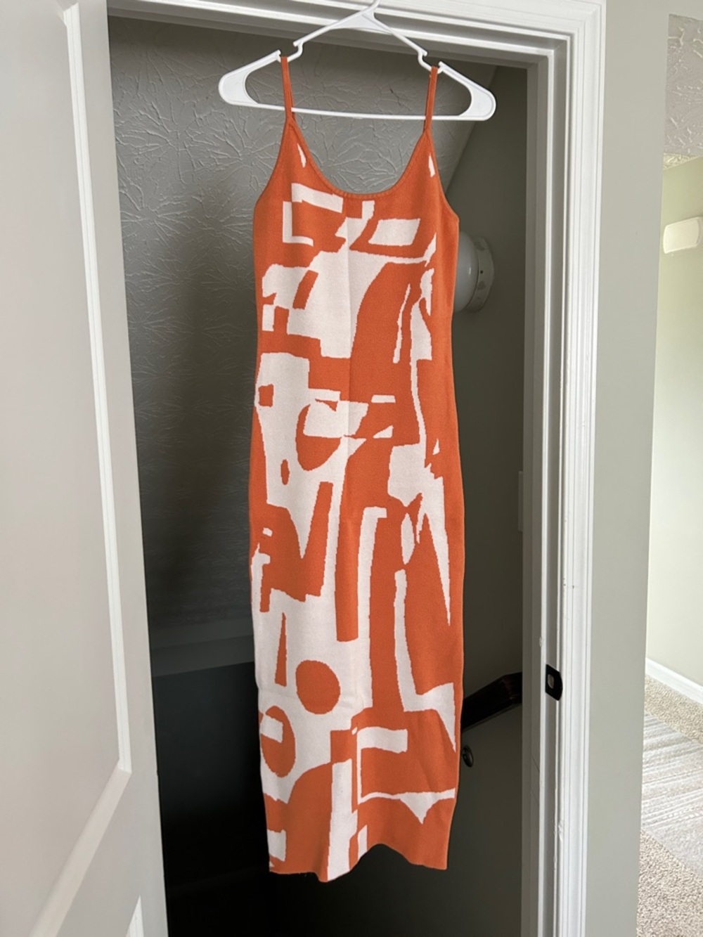 Abstract Orange and White Slip Dress